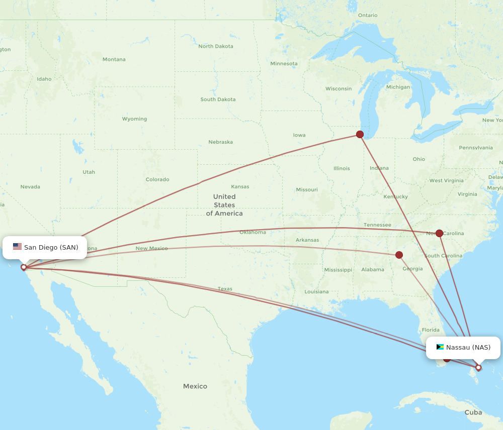 Flights from San Diego to Nassau SAN to NAS Flight Routes