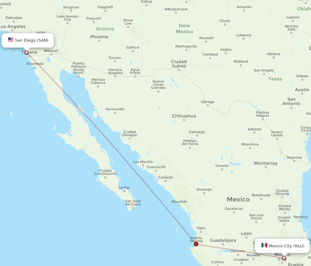 Flights from San Diego to Mexico City SAN to NLU Flight Routes