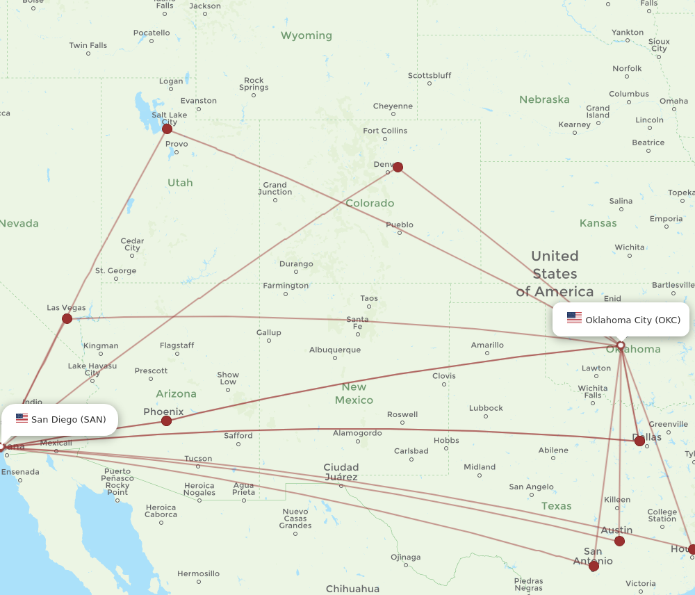 Flights from San Diego to Oklahoma City SAN to OKC Flight Routes