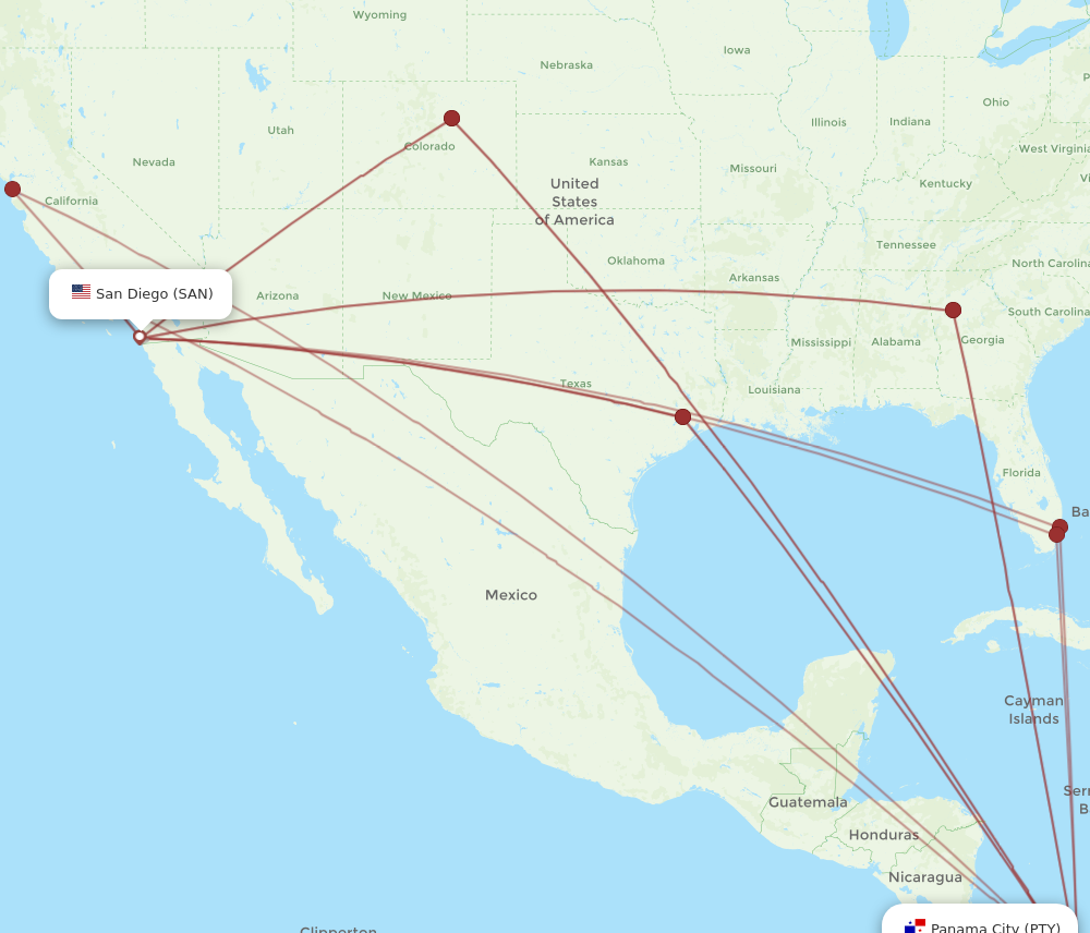 Flights from San Diego to Panama City SAN to PTY Flight Routes