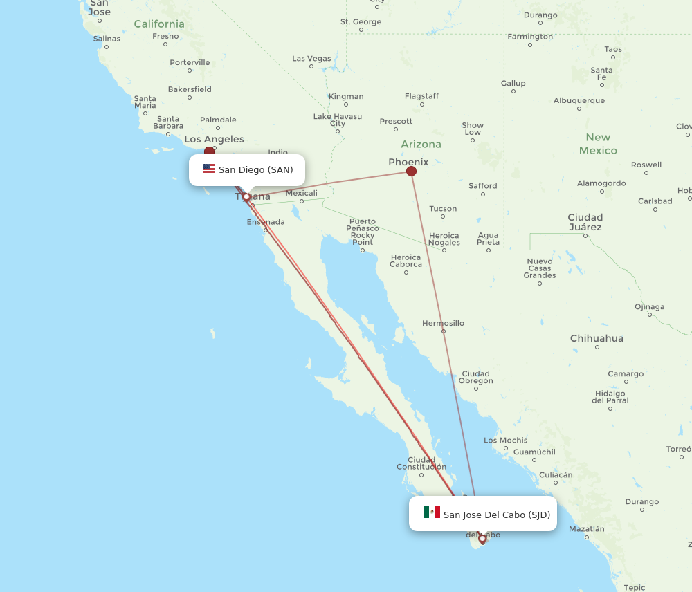 Flights from San Diego to San Jose Cabo SAN to SJD Flight Routes