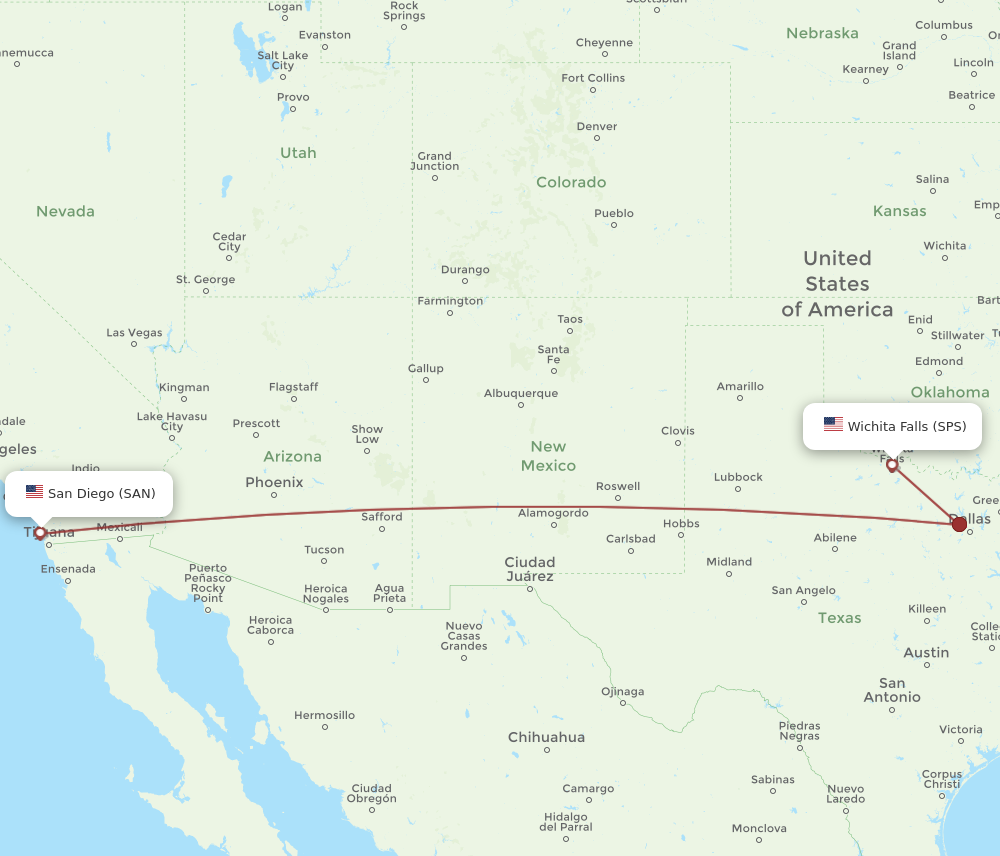 Flights from San Diego to Wichita Falls, SAN to SPS Flight Routes