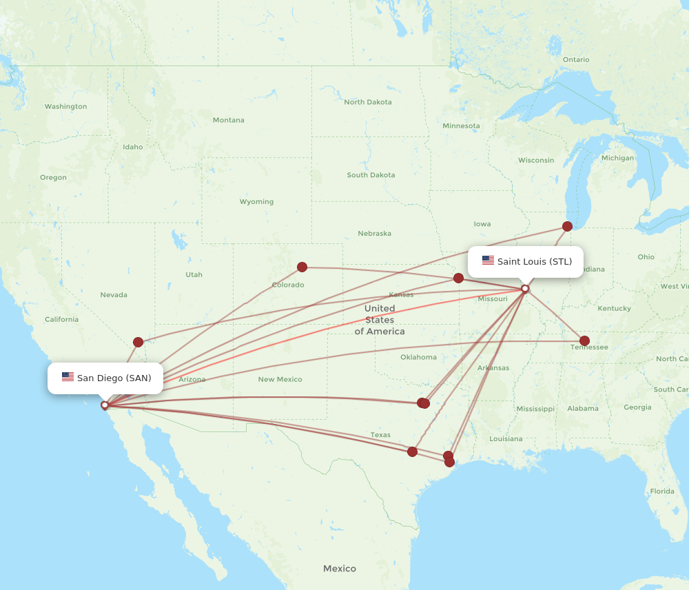 All Flight Routes From San Diego To Saint Louis San To Stl Flight Routes 6247