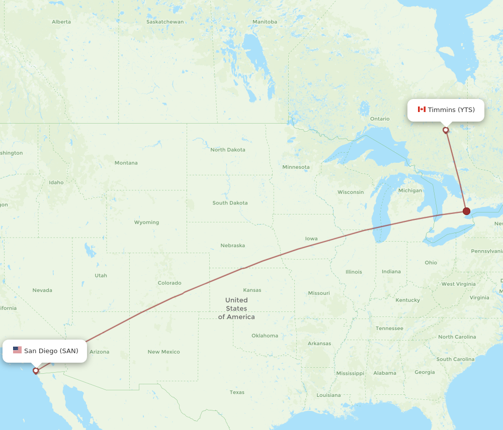 Flights from San Diego to Timmins SAN to YTS Flight Routes