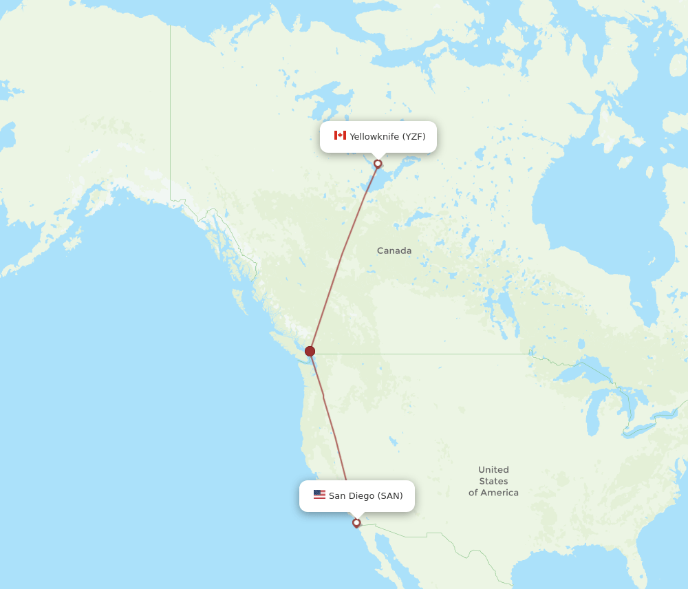 All Flight Routes From Yellowknife To San Diego Yzf To San Flight Routes 8784