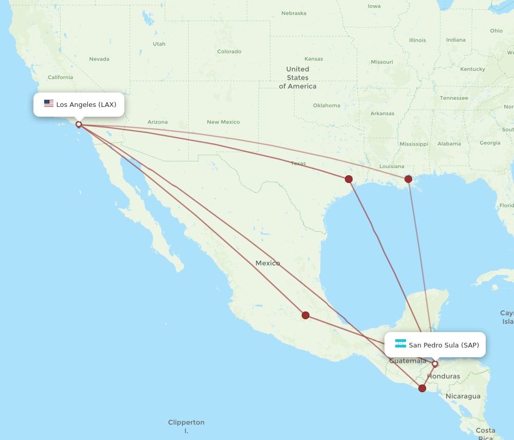 Flights from San Pedro Sula to Los Angeles SAP to LAX Flight Routes