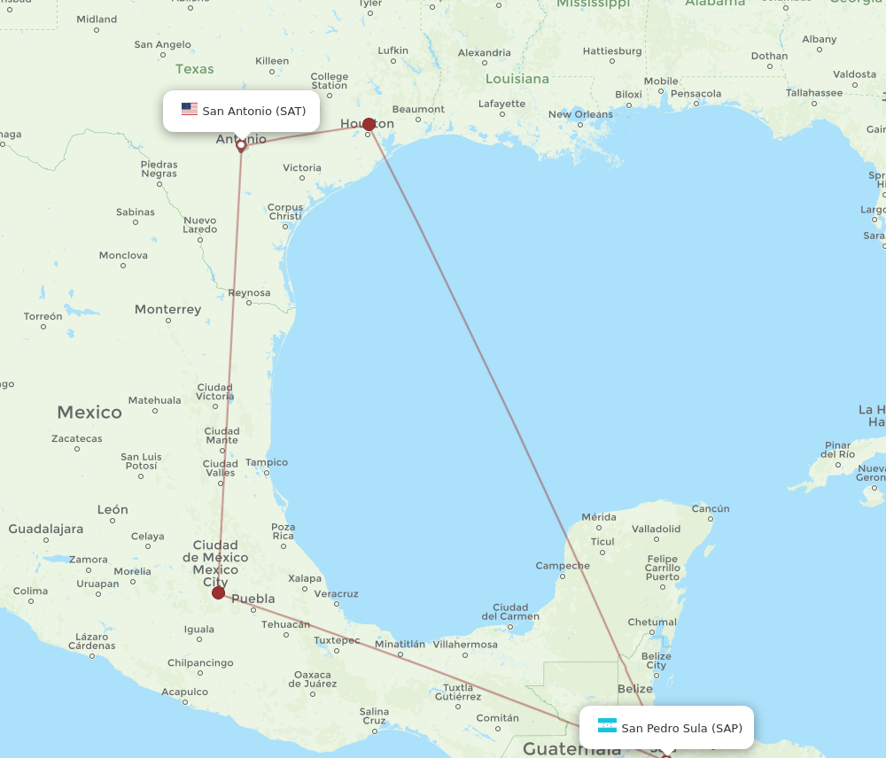 Flights from San Pedro Sula to San Antonio, SAP to SAT - Flight Routes