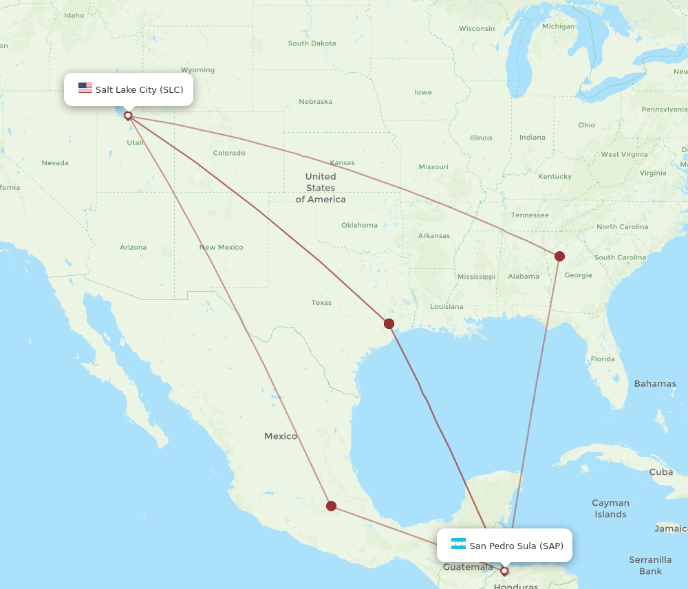 Flights from San Pedro Sula to Salt Lake City, SAP to SLC Flight Routes