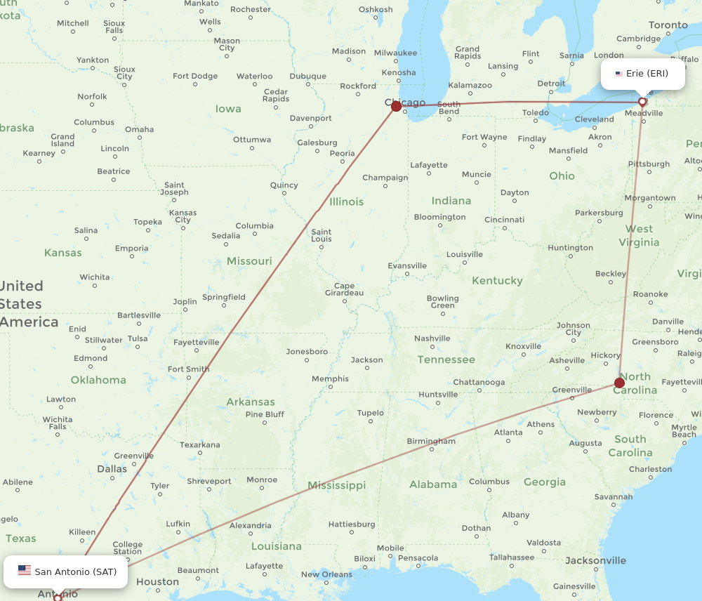 Flights from San Antonio to Erie SAT to ERI Flight Routes