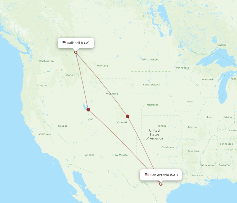 Flights from San Antonio to Kalispell SAT to FCA Flight Routes