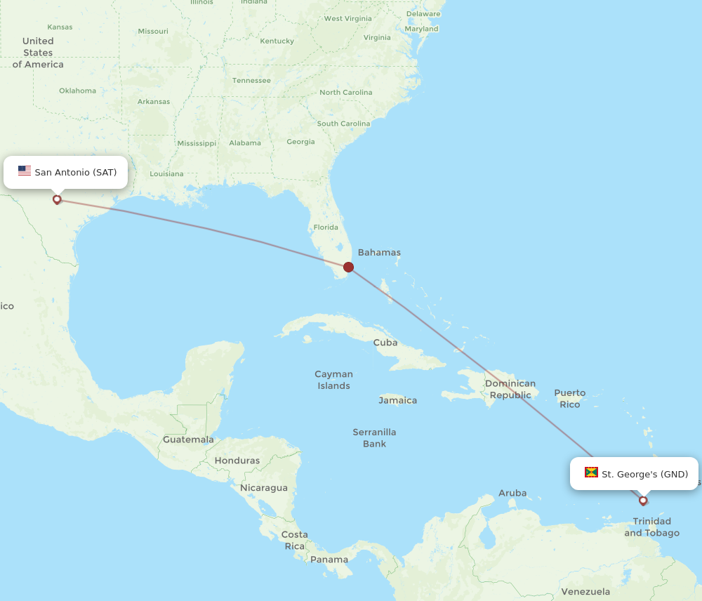 Flights from San Antonio to St. George s SAT to GND Flight Routes