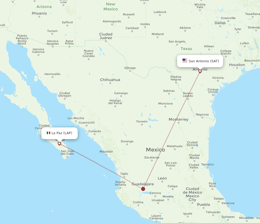 Flights from San Antonio to La Paz SAT to LAP Flight Routes