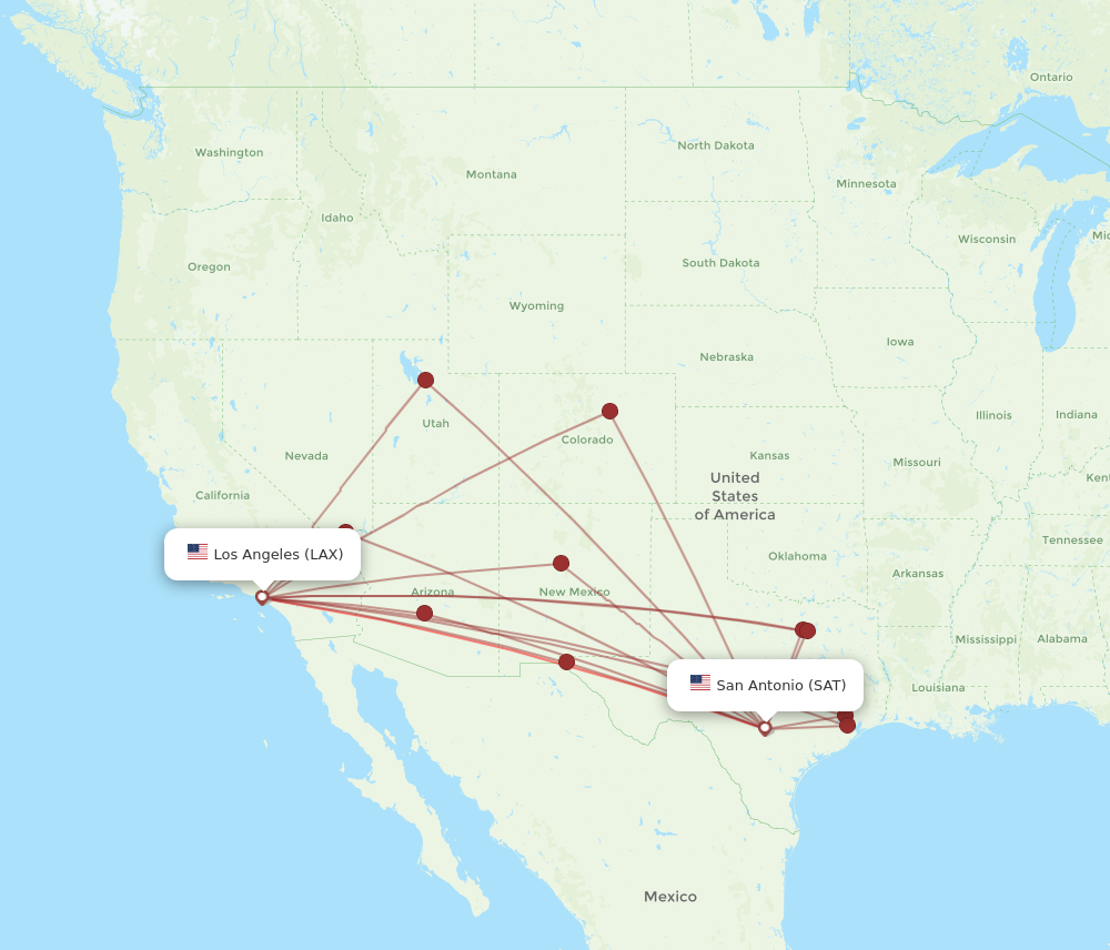 Flights from San Antonio to Los Angeles SAT to LAX Flight Routes