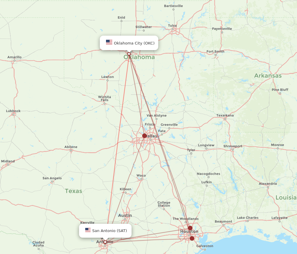 Flights from San Antonio to Oklahoma City SAT to OKC Flight Routes