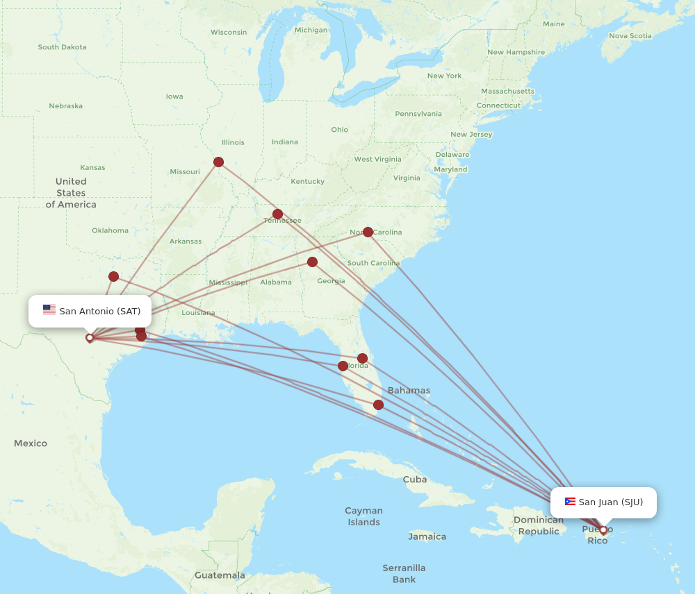 Flights from San Antonio to San Juan SAT to SJU Flight Routes