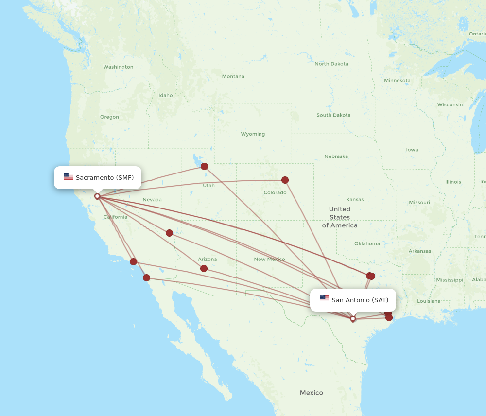 Flights from San Antonio to Sacramento SAT to SMF Flight Routes