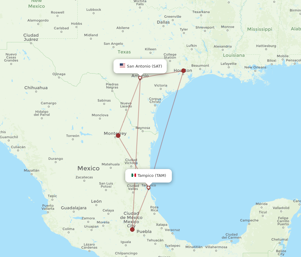 Flights from San Antonio to Tampico SAT to TAM Flight Routes