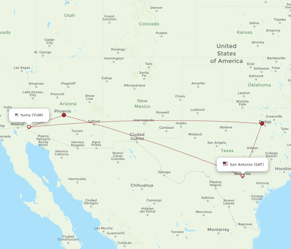 Flights from San Antonio to Yuma SAT to YUM Flight Routes