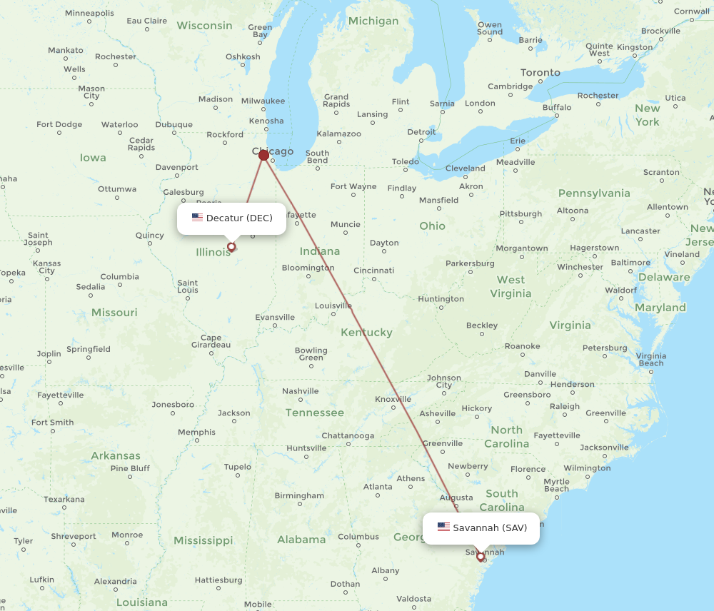 Flights from Savannah to Decatur SAV to DEC Flight Routes