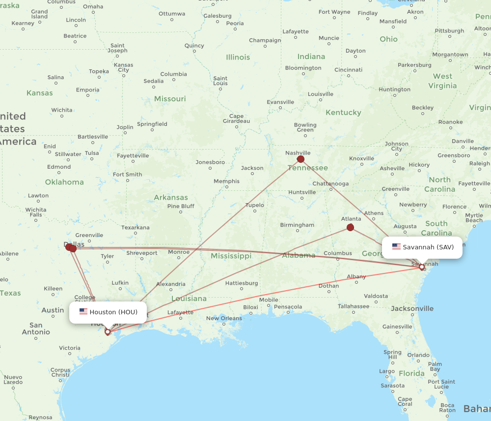 Flights from Savannah to Houston SAV to HOU Flight Routes