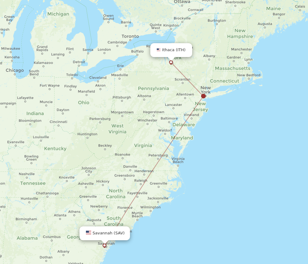 Flights from Savannah to Ithaca SAV to ITH Flight Routes