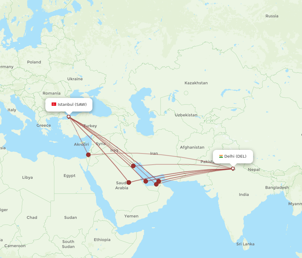 Flights From Istanbul To Delhi, SAW To DEL - Flight Routes