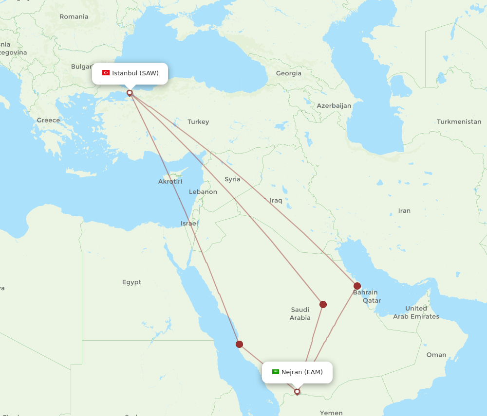 Flights From Istanbul To Nejran, SAW To EAM - Flight Routes