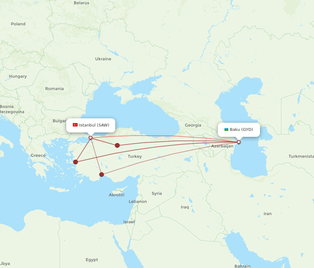 Flights from Istanbul to Baku SAW to GYD Flight Routes