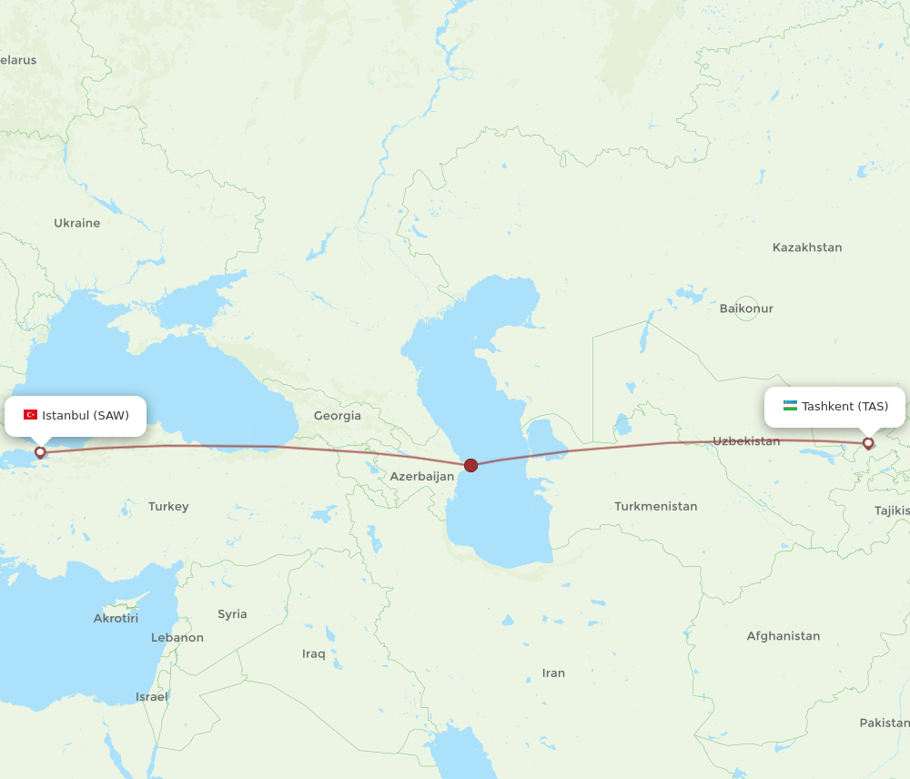 All Flight Routes From Istanbul To Tashkent, SAW To TAS - Flight Routes