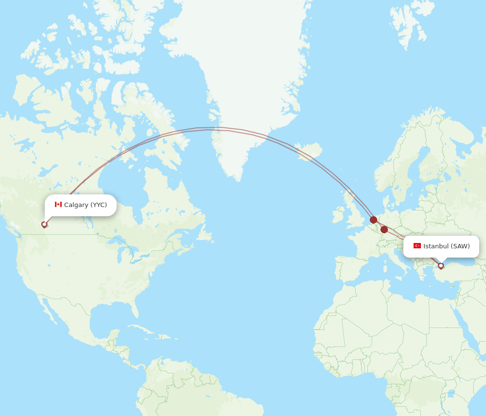 Flights from Calgary to Istanbul YYC to SAW Flight Routes