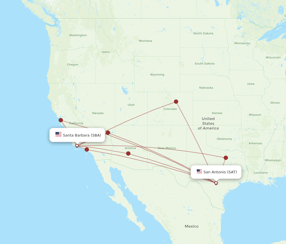 Flights from Santa Barbara to San Antonio SBA to SAT Flight Routes