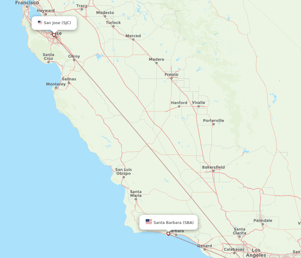 Flights from Santa Barbara to San Jose SBA to SJC Flight Routes