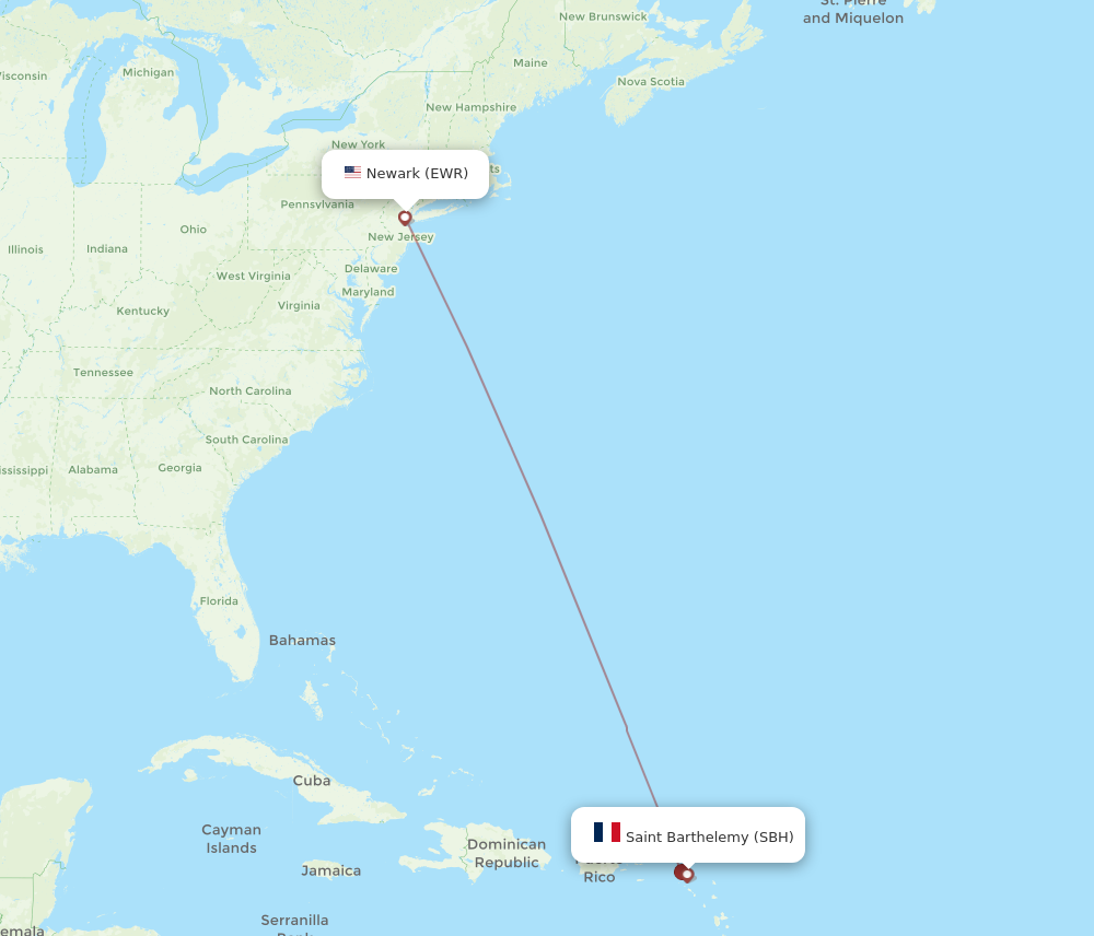 Flights from Saint Barthelemy to New York SBH to EWR Flight Routes