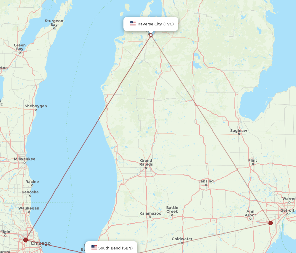 Flights from South Bend to Traverse City SBN to TVC Flight Routes