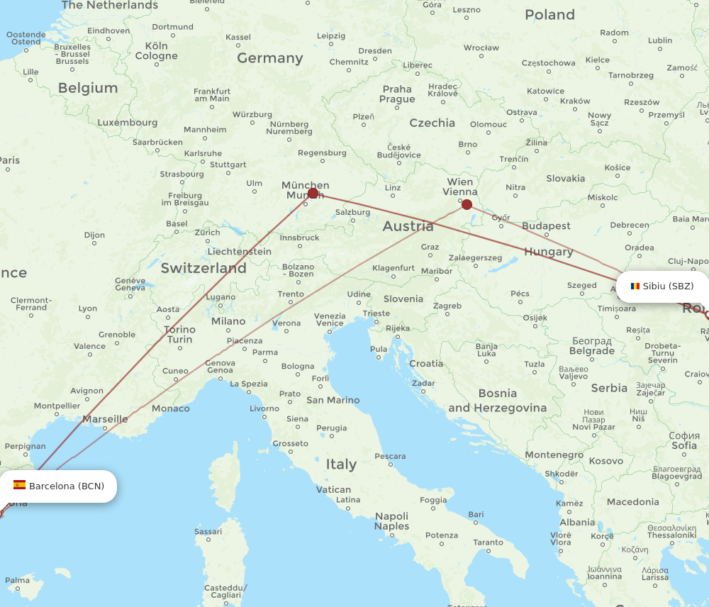 Flights from Sibiu to Barcelona SBZ to BCN Flight Routes