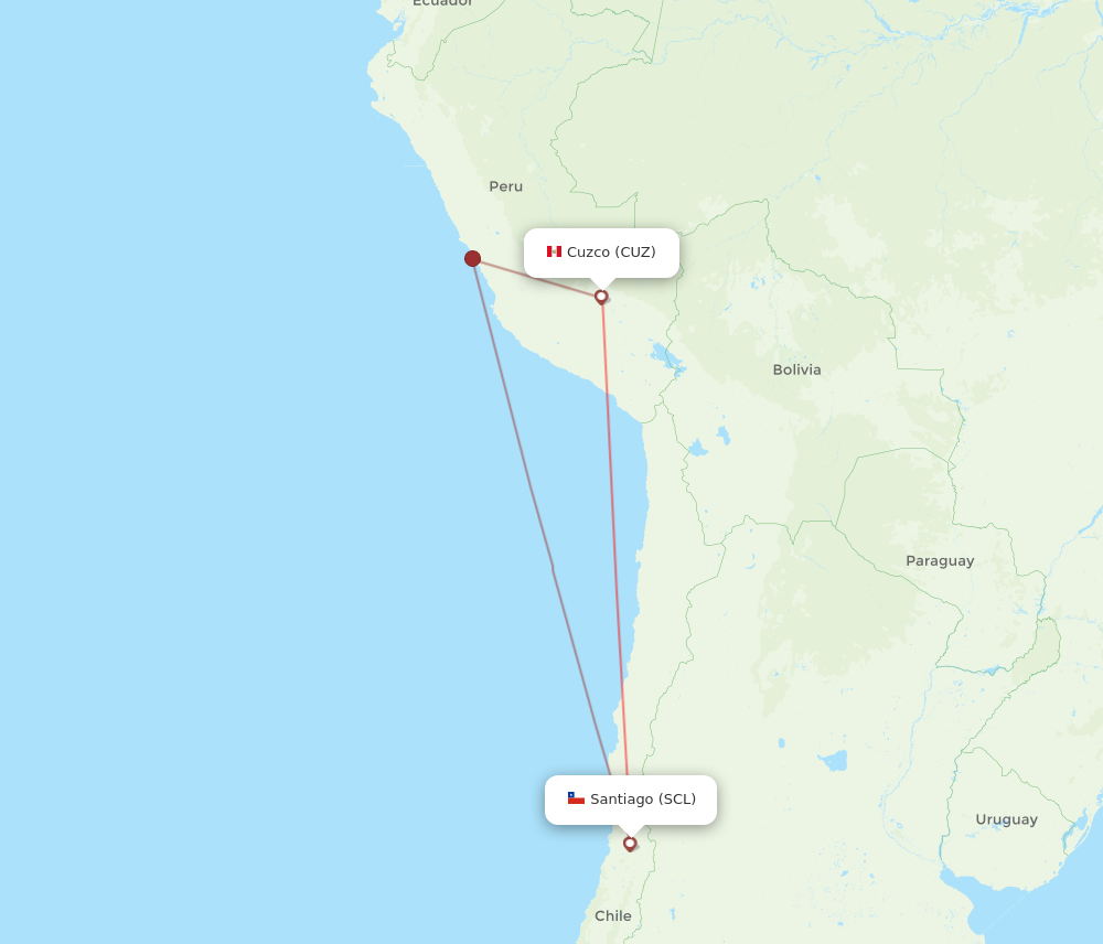 All flight routes from Santiago to Cuzco, SCL to CUZ - Flight Routes