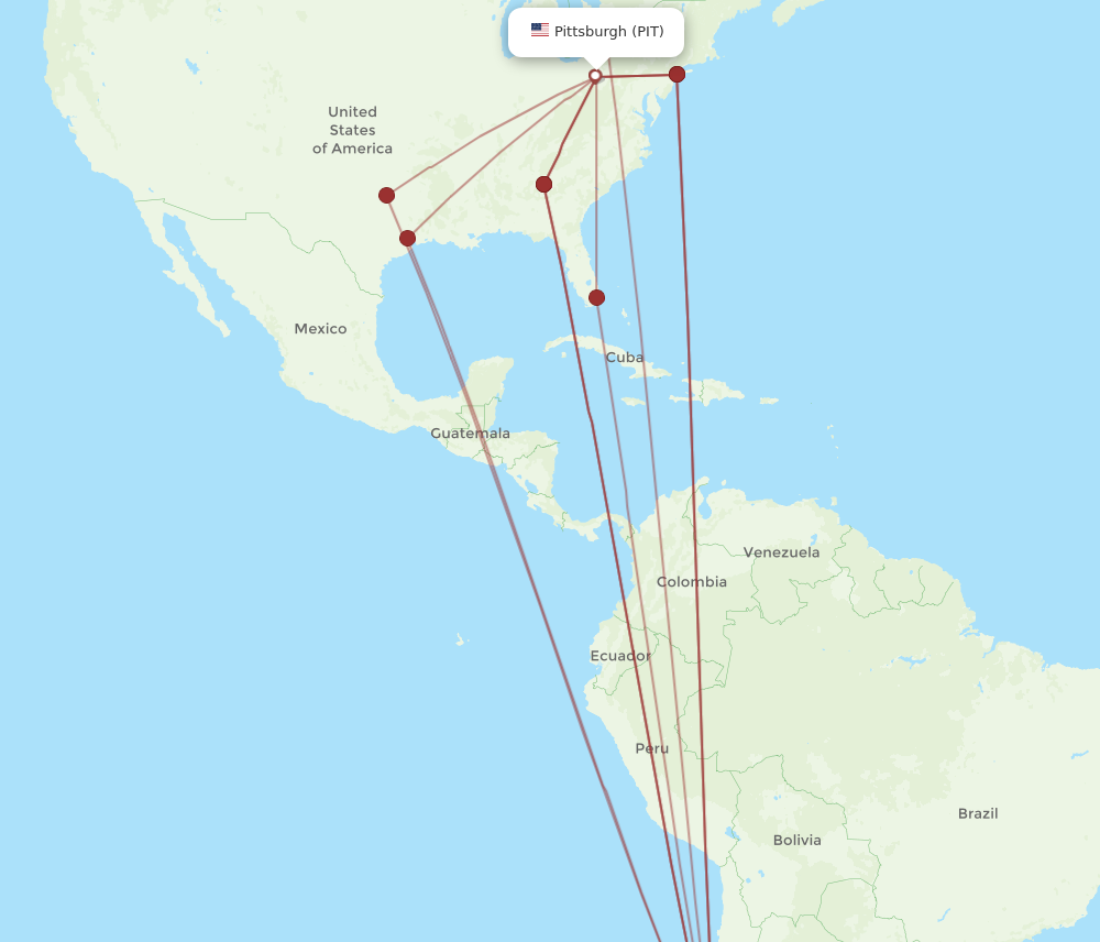 Flights from Santiago to Pittsburgh SCL to PIT Flight Routes