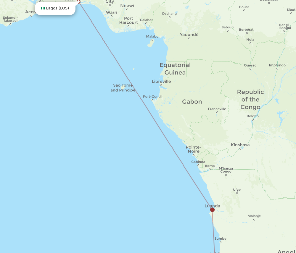 All flight routes from Lagos to Lubango, LOS to SDD - Flight Routes