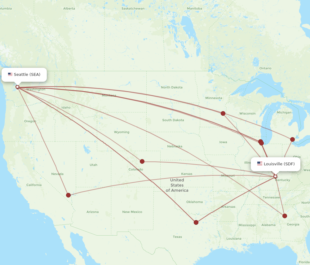 All flight routes from Louisville to Seattle, SDF to SEA - Flight Routes