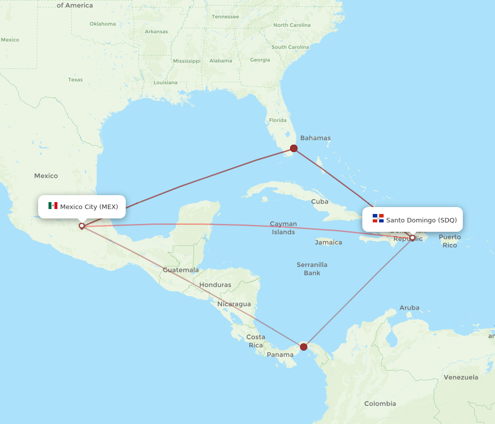 Flights from Santo Domingo to Mexico City SDQ to MEX Flight Routes