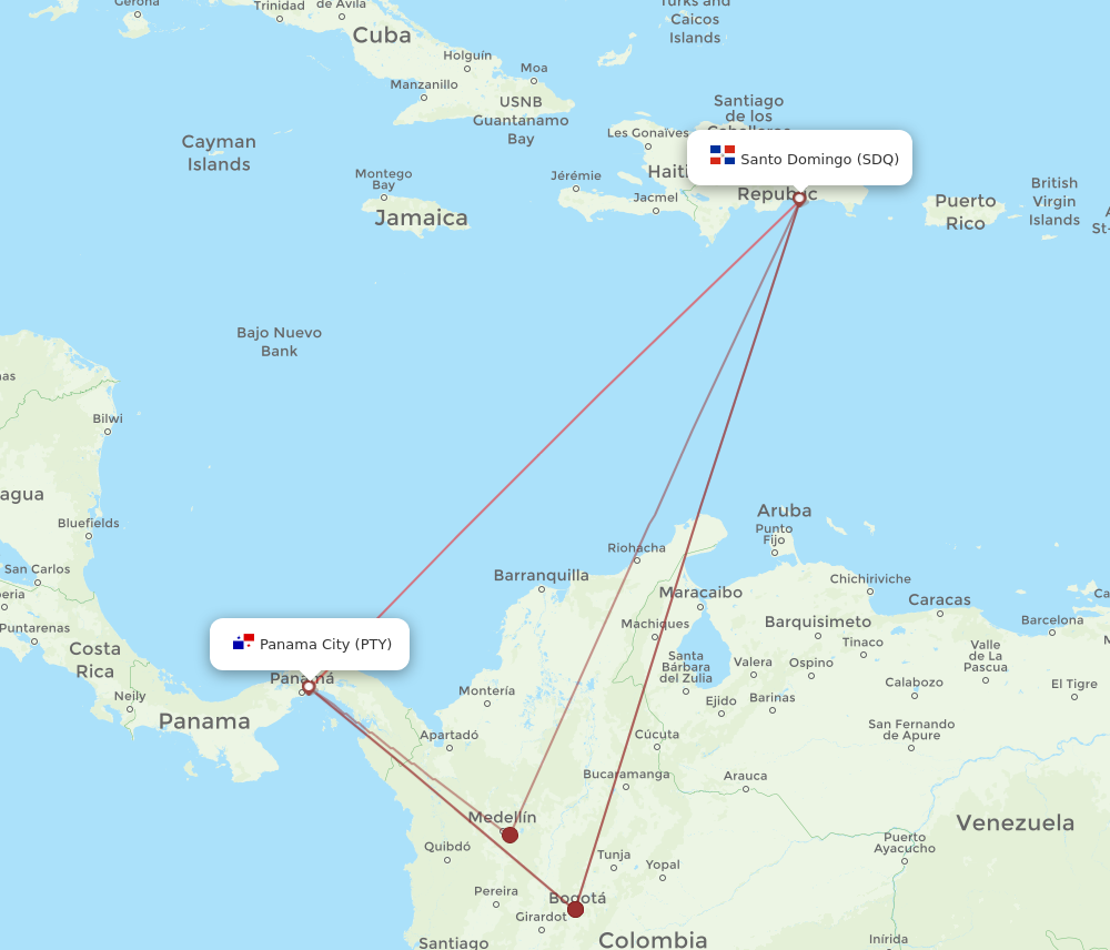 SDQ to PTY flights and routes map