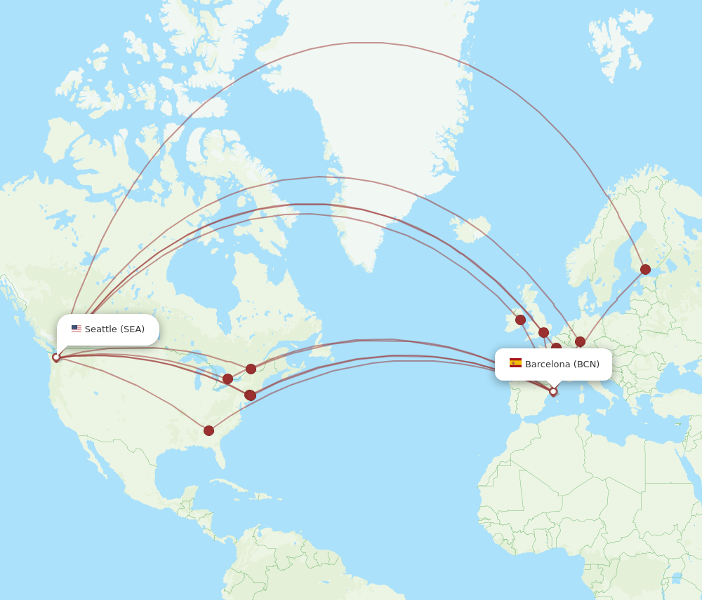 All flight routes from Seattle to Barcelona, SEA to BCN - Flight Routes