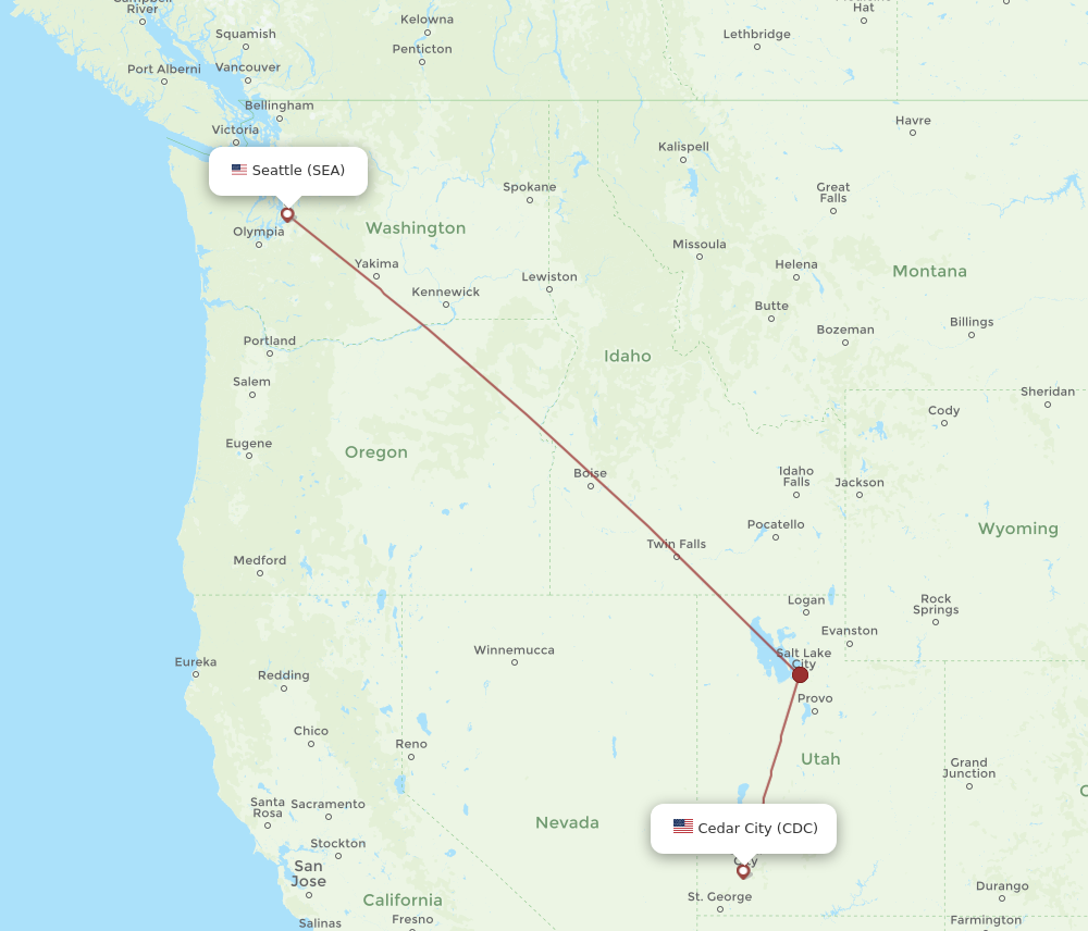 Flights from Seattle to Cedar City SEA to CDC Flight Routes