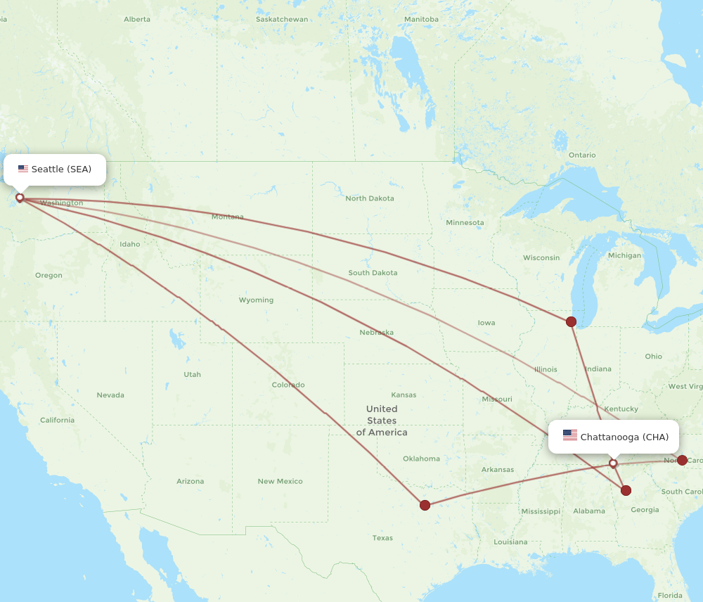 Flights from Seattle to Chattanooga SEA to CHA Flight Routes