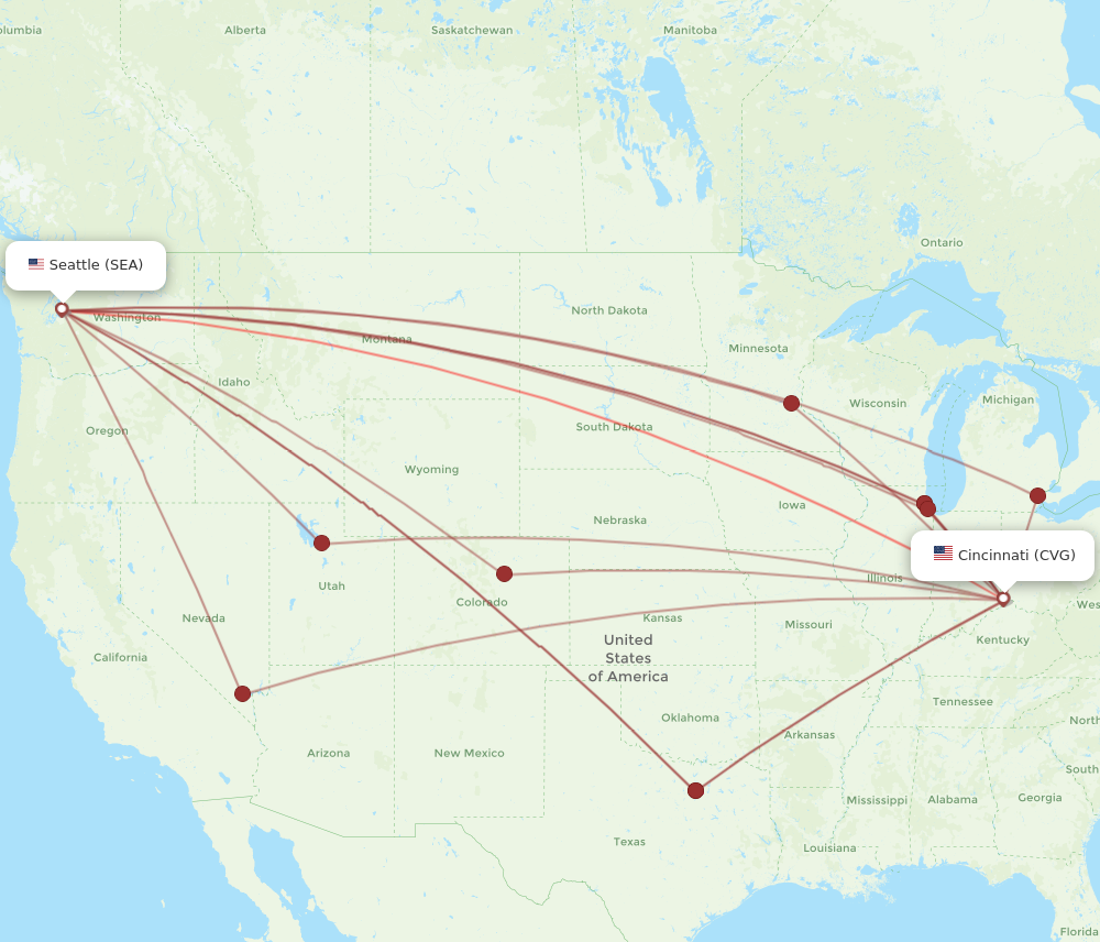 Flights from Seattle to Cincinnati SEA to CVG Flight Routes