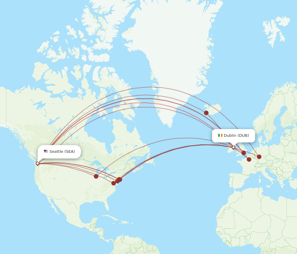 All flight routes from Seattle to Dublin, SEA to DUB - Flight Routes