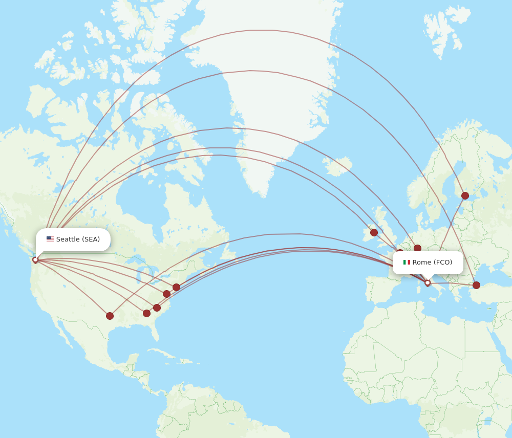 All flight routes from Seattle to Rome, SEA to FCO Flight Routes