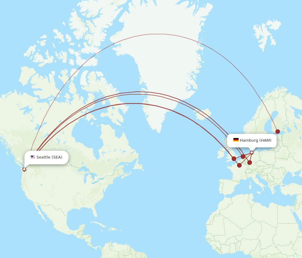 All flight routes from Seattle to Hamburg, SEA to HAM - Flight Routes