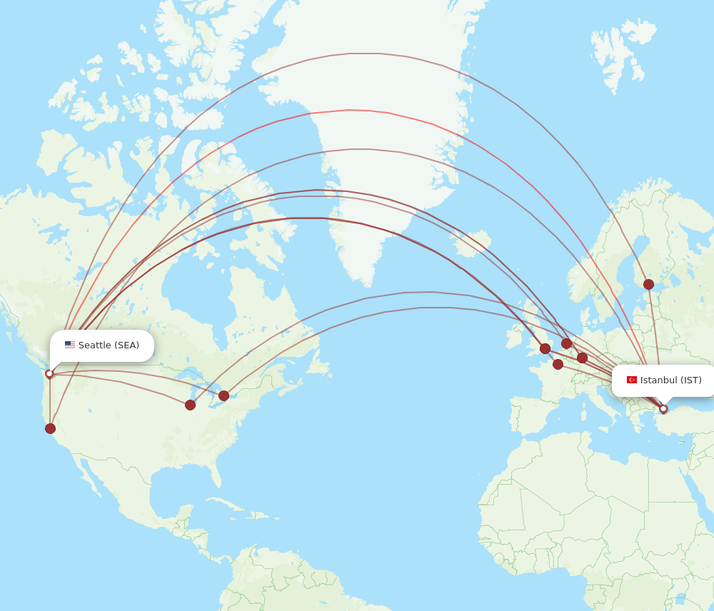 All flight routes from Seattle to Istanbul, SEA to IST - Flight Routes