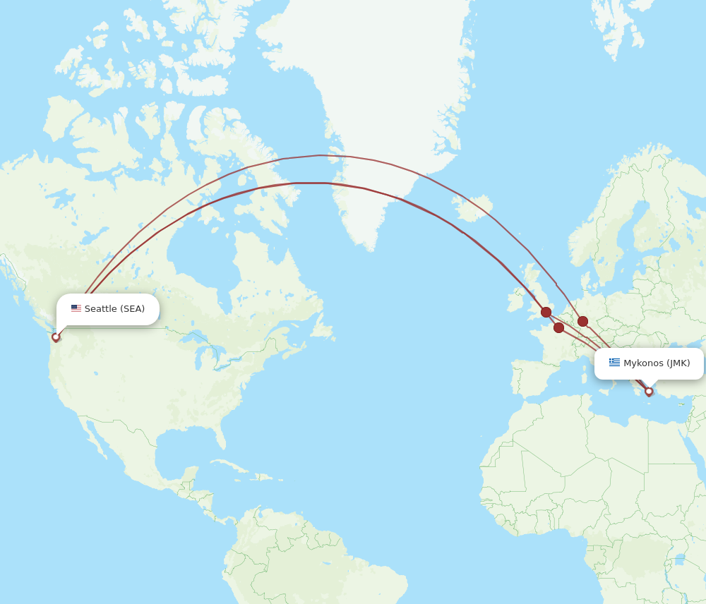 Flights from Seattle to Mykonos SEA to JMK Flight Routes